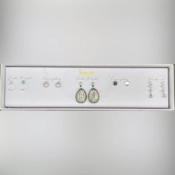 Kevia Abalone Cabochons Oval Sterling Silver &  Zirconia Teardrop Earrings Sets - Picture 5 of 7